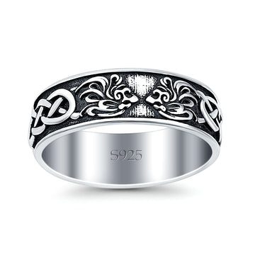Celtic Oxidized Band Solid 925 Sterling Silver Thumb Ring (7mm)